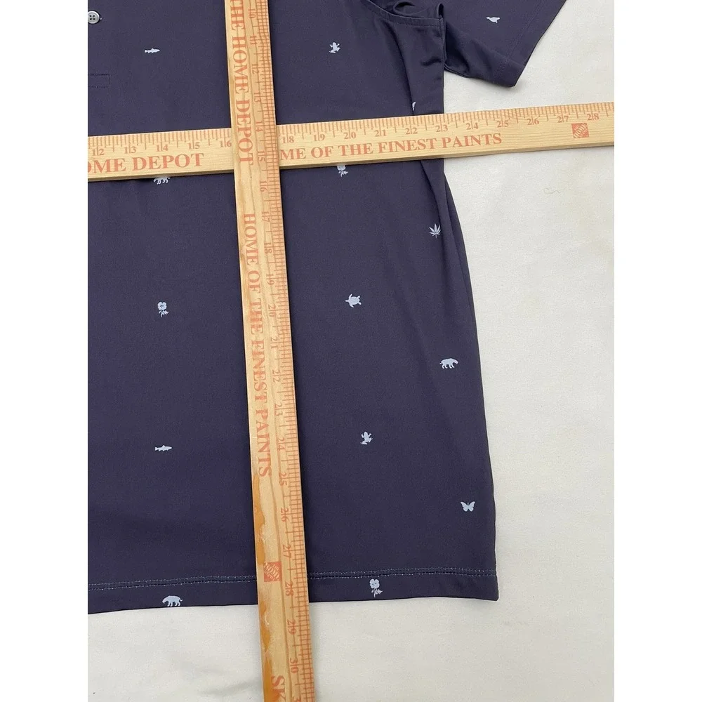 Greyson Performance Polo Shirt L Navy Blue Nature Pattern Stretch Wicking Golf